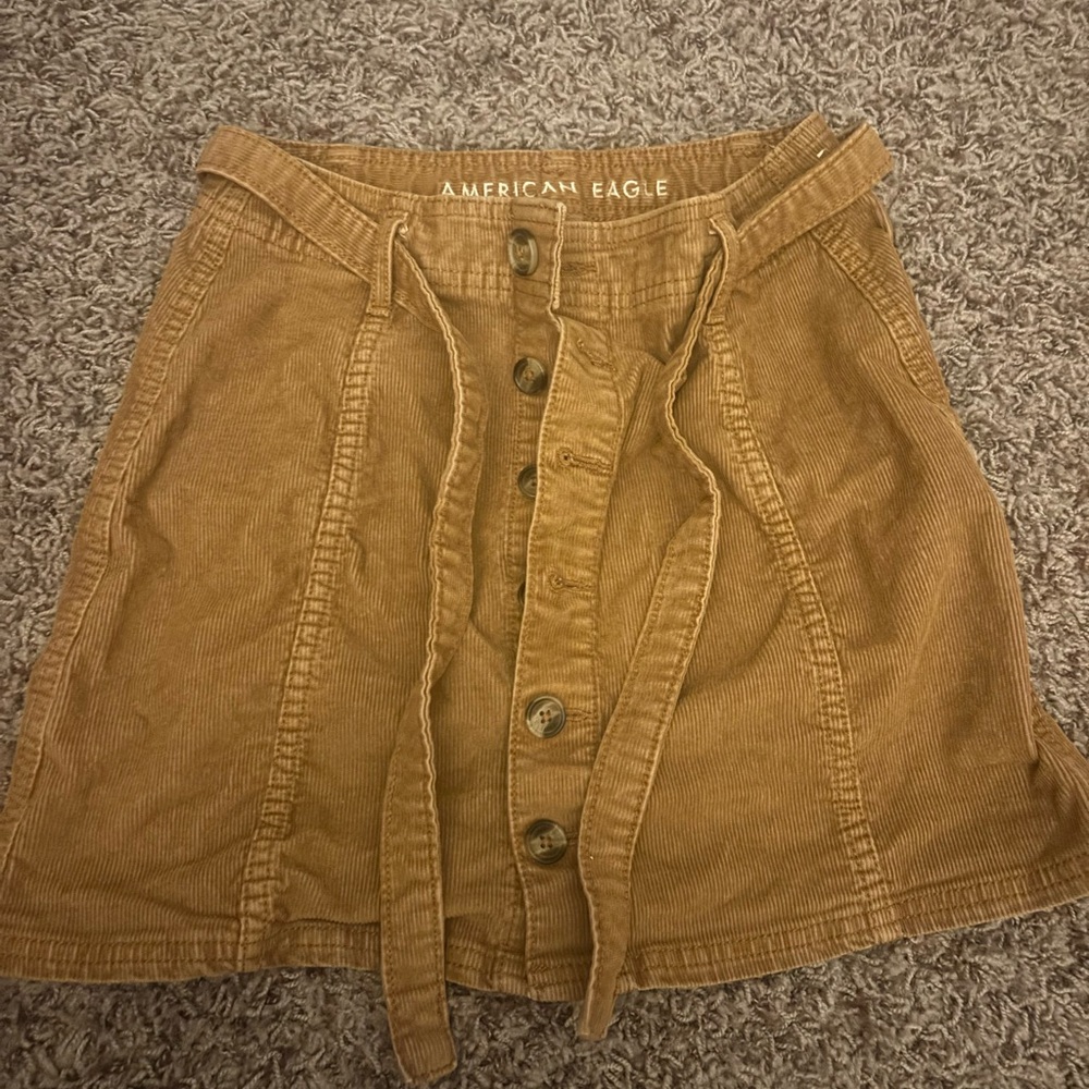 American Eagle Outfitters Mustard-Tan Corduroy Button-Front A-Line Skirt